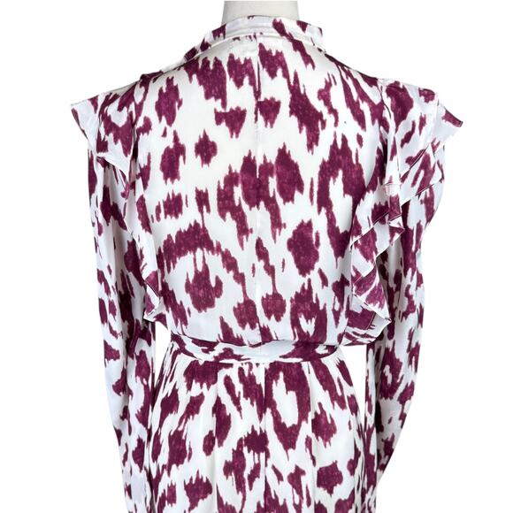 Isabel Marant Etoile 38 White Maroon Tie Dye 100% Silk Long Sleeve Ruffle Dress - Picture 5 of 13